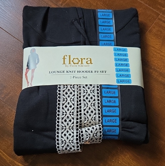 Flora by Flora Nikrooz Black Lounge 2 Piece Knit Hoodie PJ Set - Picture 1 of 6
